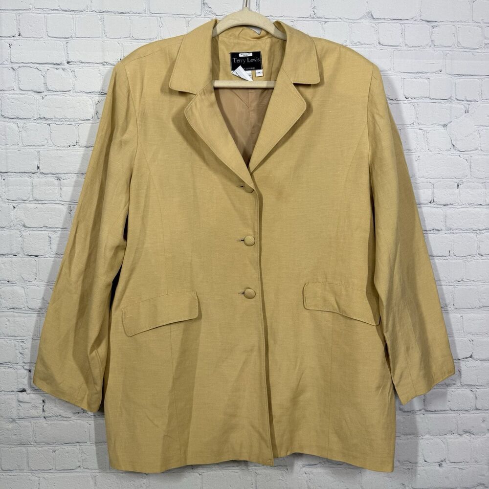 Terry Lewis Silk Linen Blazer Womens 1X Tan Beige Lightweight Oversized Jacket - Picture 2 of 11
